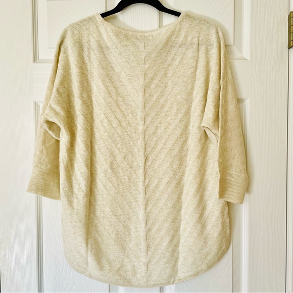 EUC Dana Bachman Beige Gold Metallic Chevron Knit Pullover Sweater Sparkle Chic - Picture 2 of 4